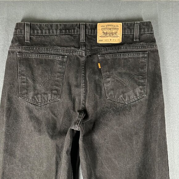 Vtg 1996 Levis 550 Mens 38x30 Black Relaxed Fit Tapered Leg Orange Tab Jeans - Picture 8 of 12